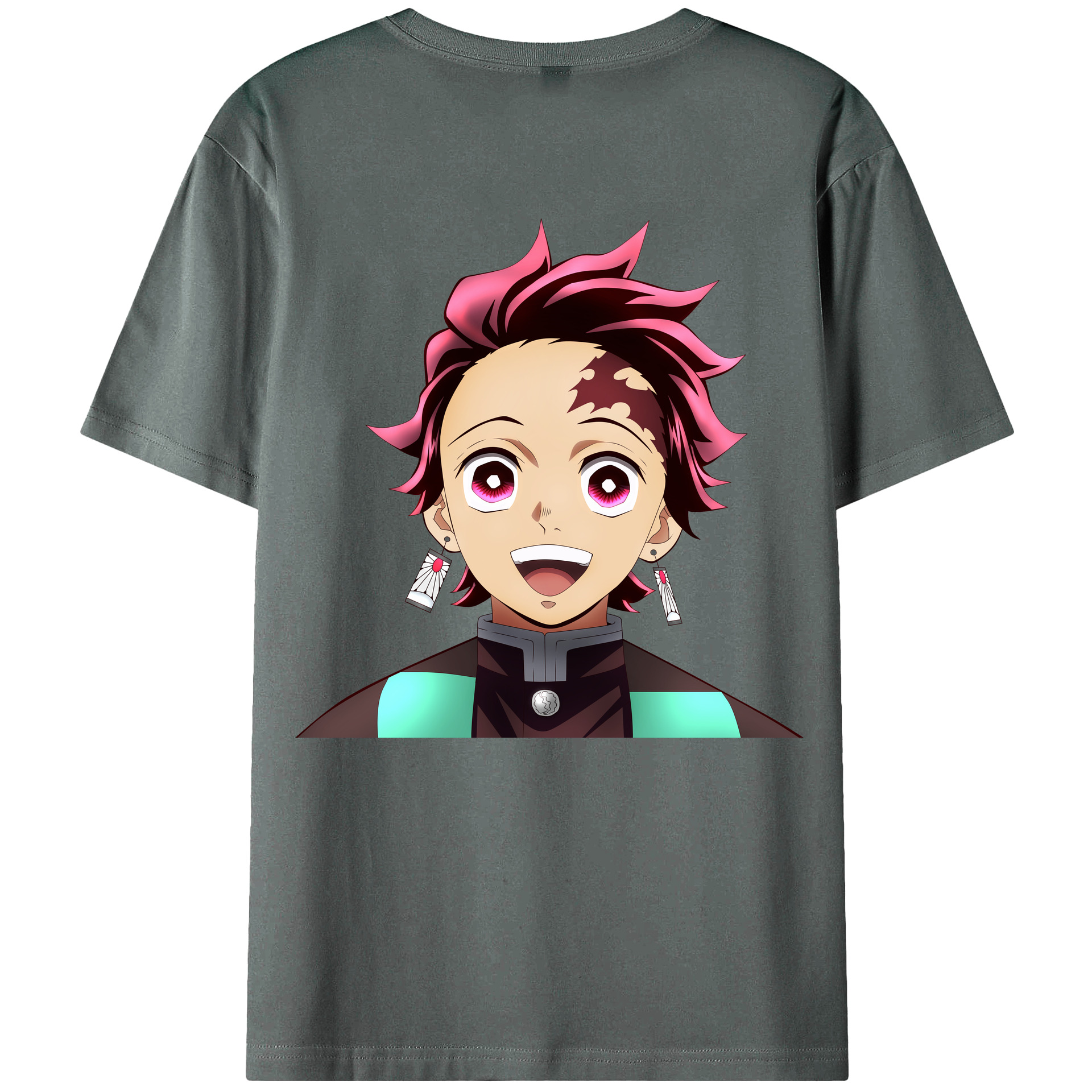 （画像用） 鬼滅の刃 竈門 炭治郎／かまど たんじろう Kamado Tanjirou 綿100％ メンズ半袖Tシャツ（バックプリント） 通気性